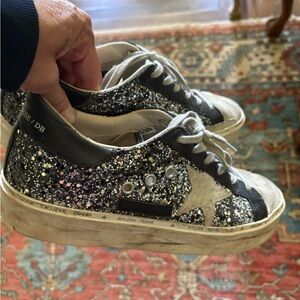 Golden Goose Women's Glitter Star Sneakers - Black and White